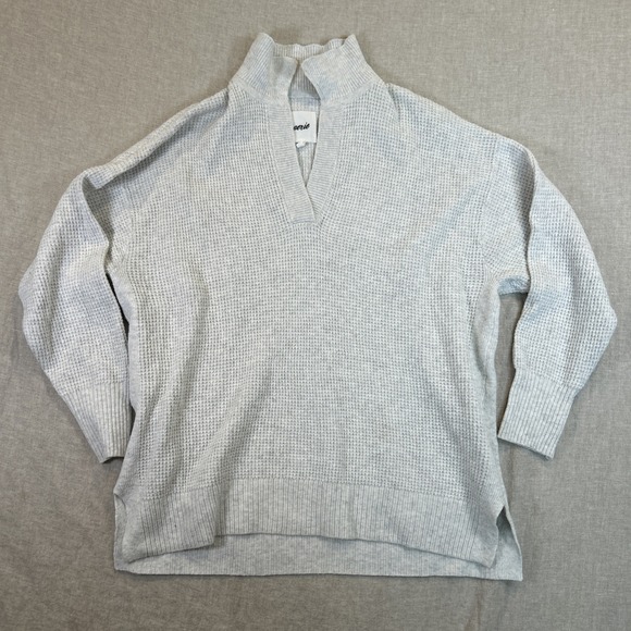 aerie Sweaters - Aerie Women Pullover Sweater Collared V Neck Waffle Oversized Light Gray Medium